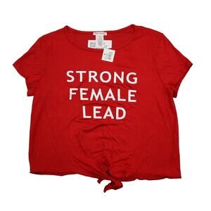 Pink Peony Shirt Womens L Red Cap Sleeve Crew Neck Strong Female Lead T Shirt